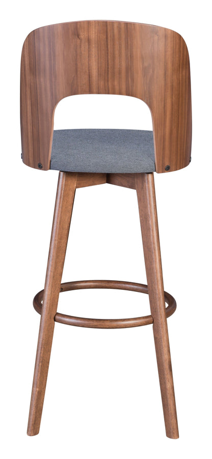 Set of Two Walnut and Dark Gray Modern Retro Bar Chairs