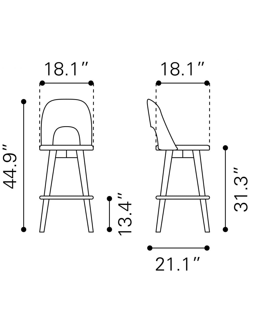 Set of Two Walnut and Light Gray Modern Retro Bar Chairs
