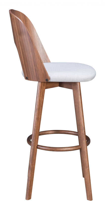 Set of Two Walnut and Light Gray Modern Retro Bar Chairs