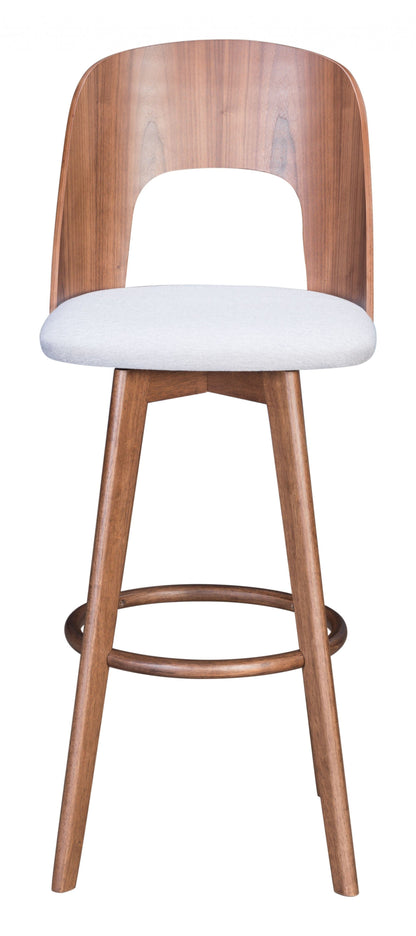 Set of Two Walnut and Light Gray Modern Retro Bar Chairs