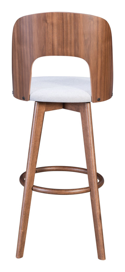 Set of Two Walnut and Light Gray Modern Retro Bar Chairs