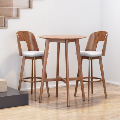 Set of Two Walnut and Light Gray Modern Retro Bar Chairs