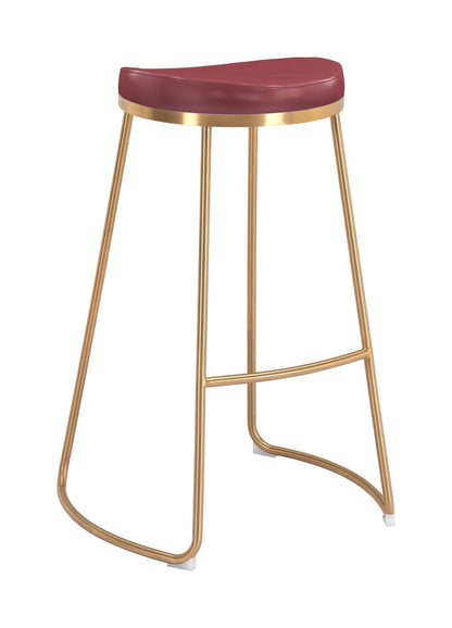 Set of Two Burgundy and Gold Modern Glam Geo Backless Barstools