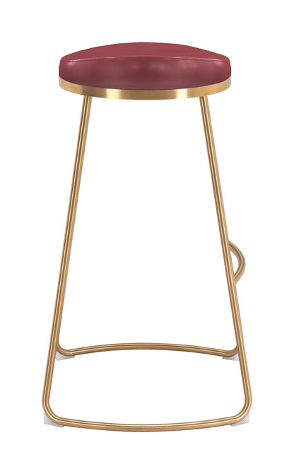 Set of Two Burgundy and Gold Modern Glam Geo Backless Barstools