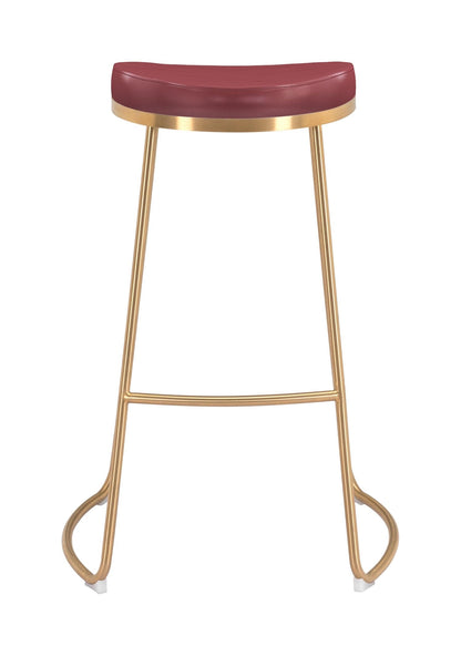 Set of Two Burgundy and Gold Modern Glam Geo Backless Barstools