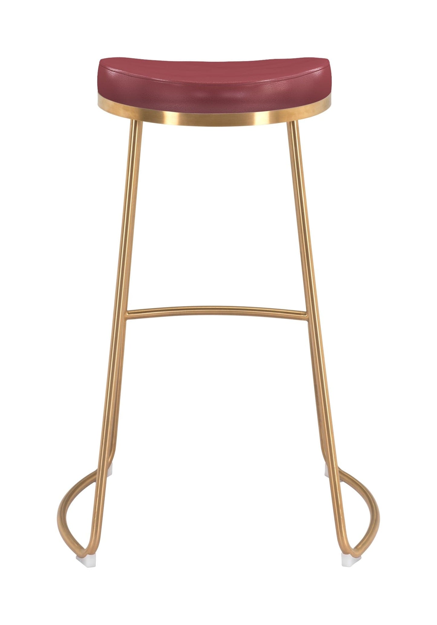 Set of Two Burgundy and Gold Modern Glam Geo Backless Barstools