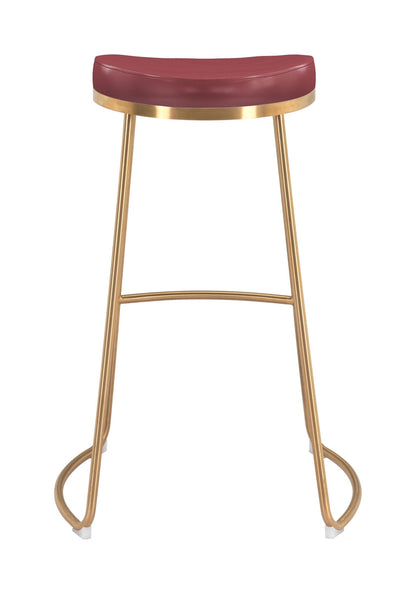 Set of Two Burgundy and Gold Modern Glam Geo Backless Barstools