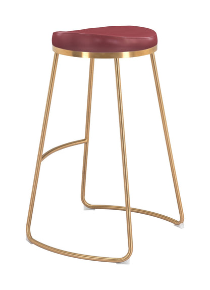 Set of Two Burgundy and Gold Modern Glam Geo Backless Barstools