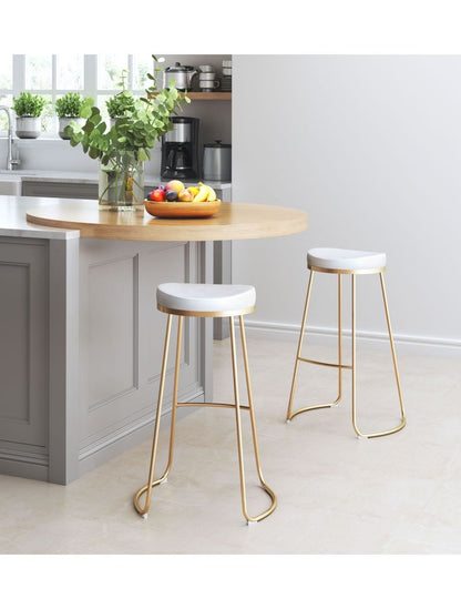 Set of Two White and Gold Modern Glam Geo Backless Barstools