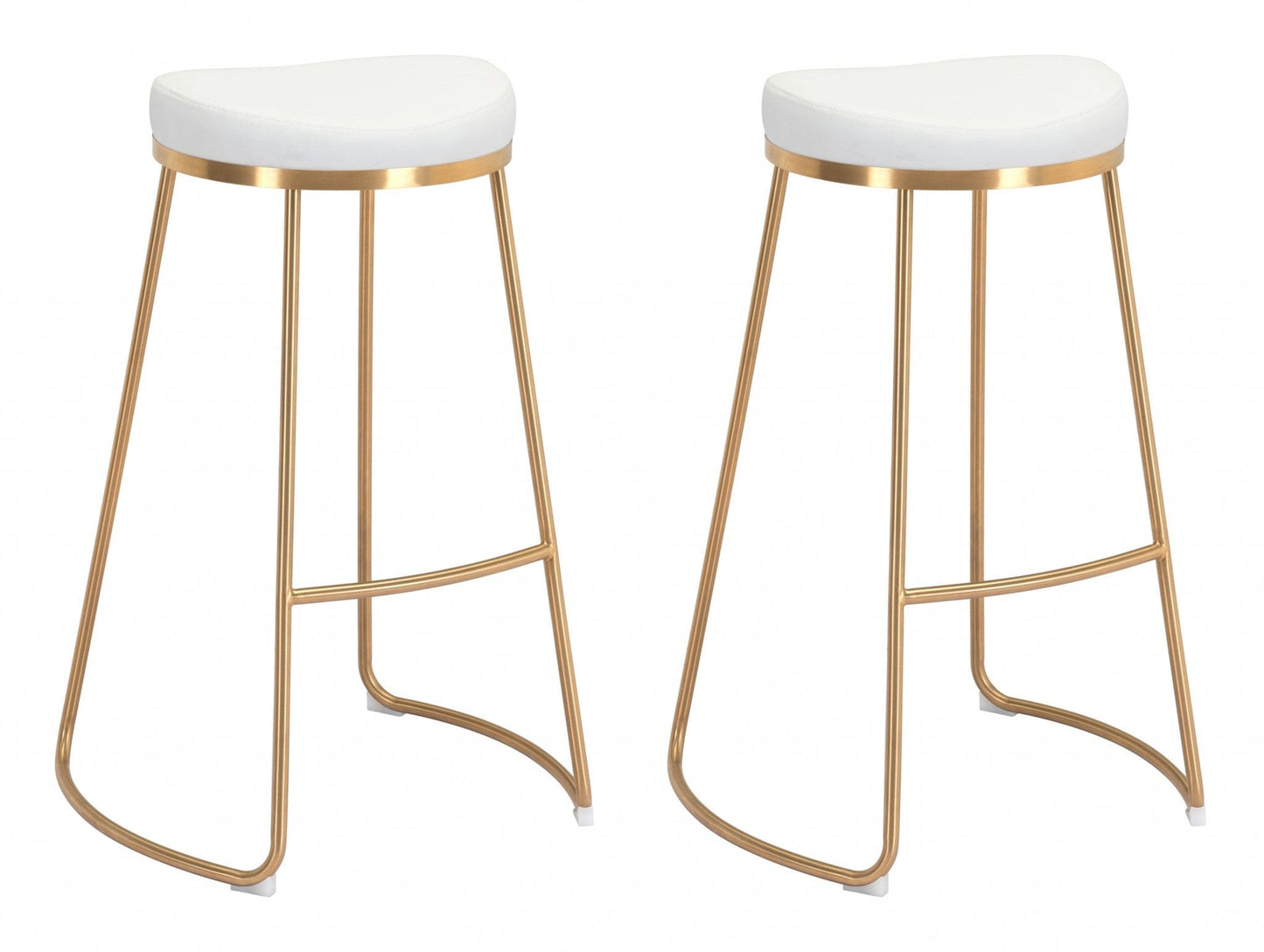 Set of Two White and Gold Modern Glam Geo Backless Barstools
