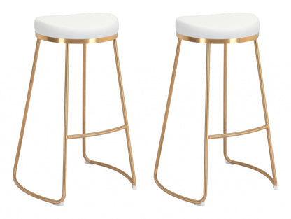 Set of Two White and Gold Modern Glam Geo Backless Barstools
