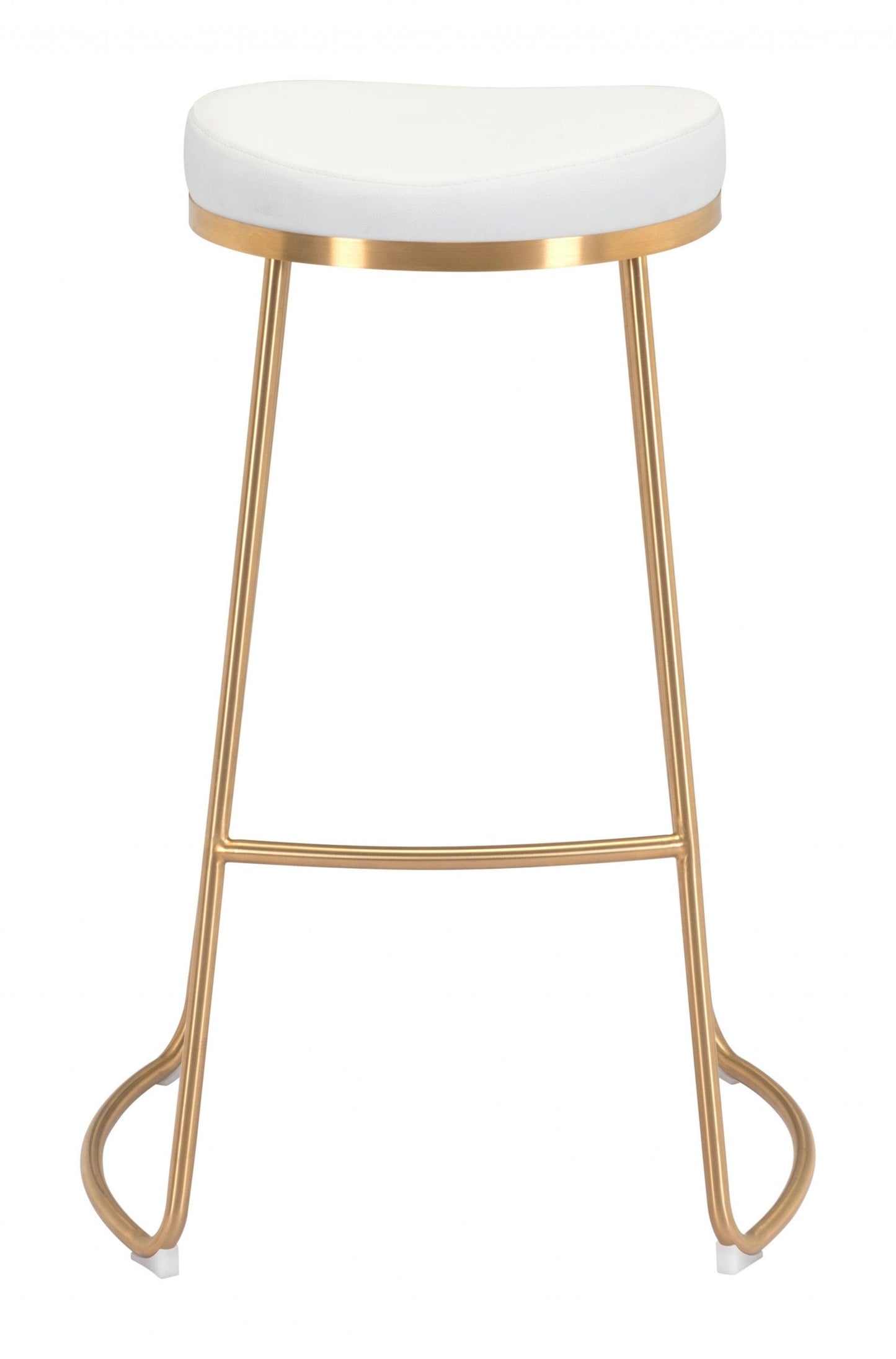 Set of Two White and Gold Modern Glam Geo Backless Barstools