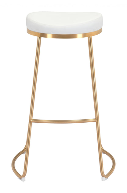 Set of Two White and Gold Modern Glam Geo Backless Barstools