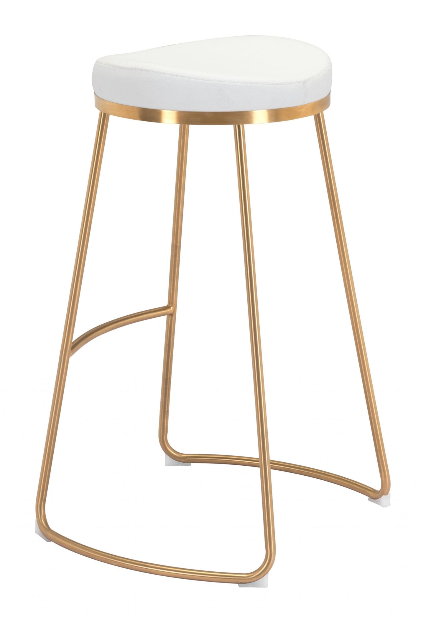 Set of Two White and Gold Modern Glam Geo Backless Barstools