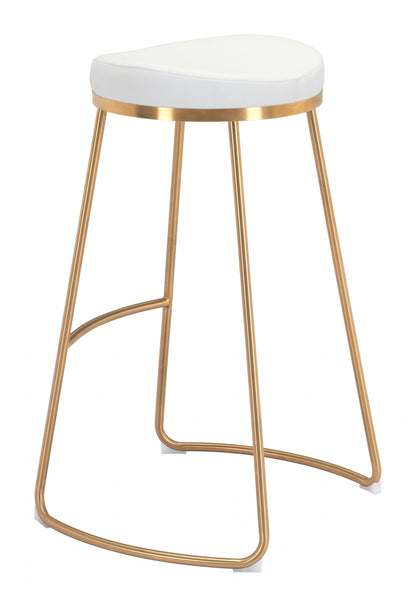 Set of Two White and Gold Modern Glam Geo Backless Barstools