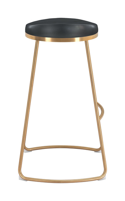 Set of Two Black and Gold Modern Glam Geo Backless Barstools