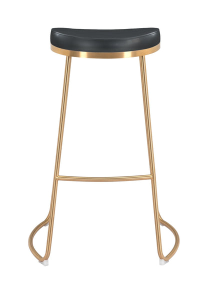 Set of Two Black and Gold Modern Glam Geo Backless Barstools