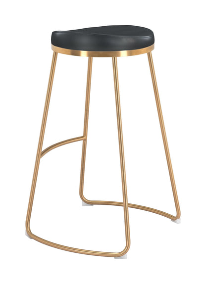 Set of Two Black and Gold Modern Glam Geo Backless Barstools