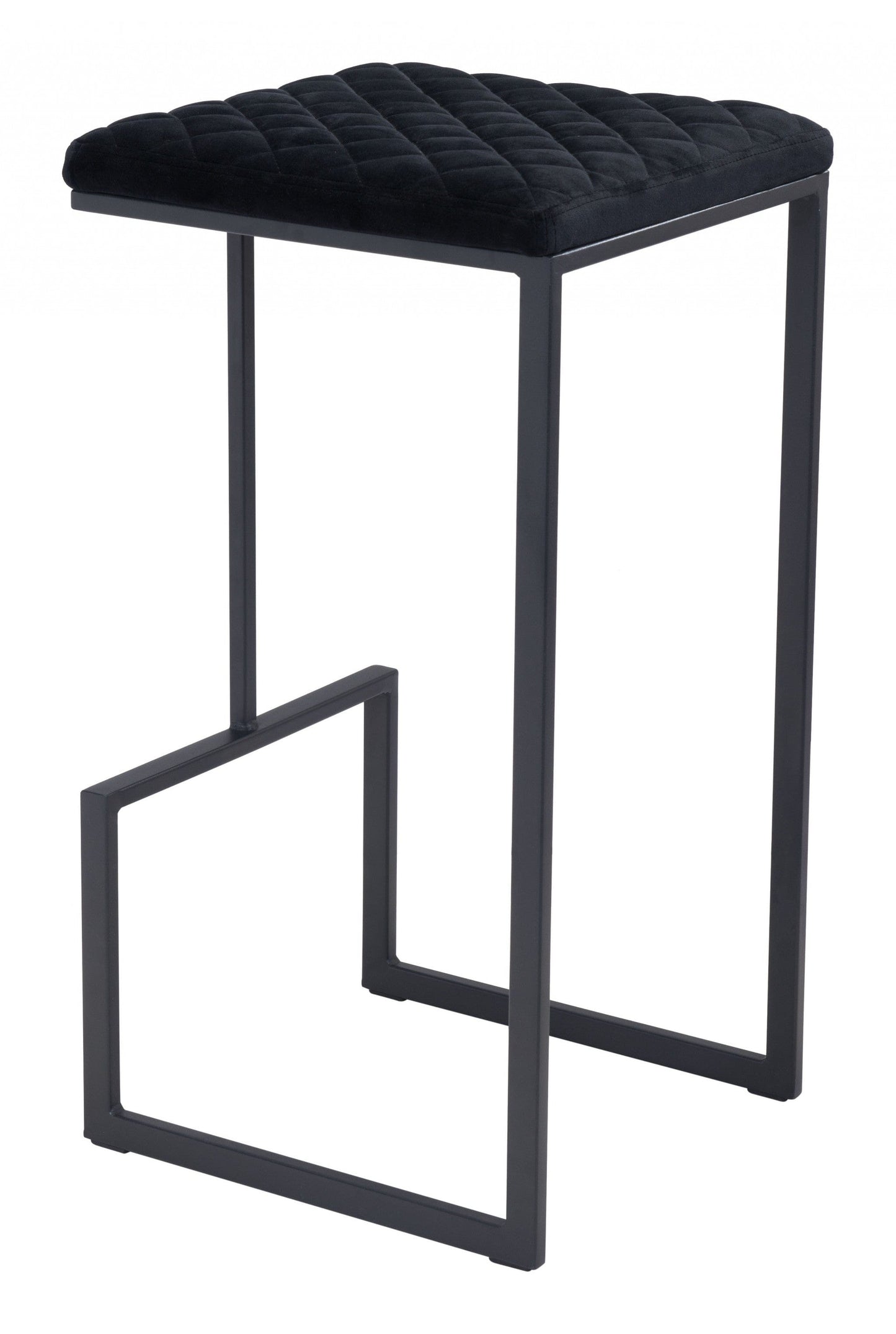 Black Modern Geo Waffle Seat Backless Barstool