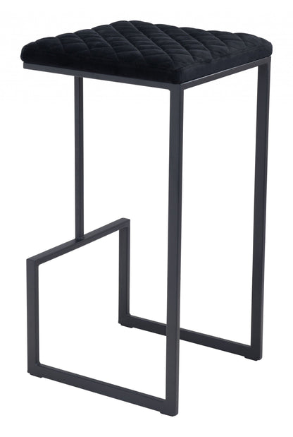 Black Modern Geo Waffle Seat Backless Barstool