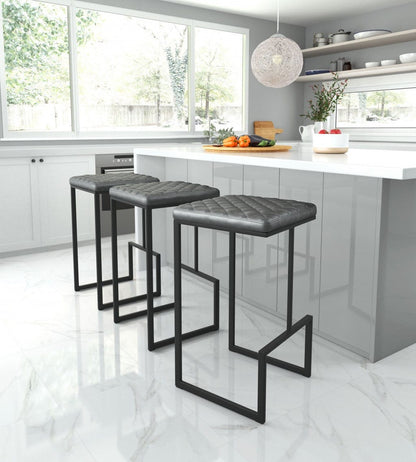 Gray Modern Geo Waffle Seat Backless Barstool