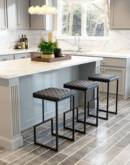 Gray Modern Geo Waffle Seat Backless Barstool