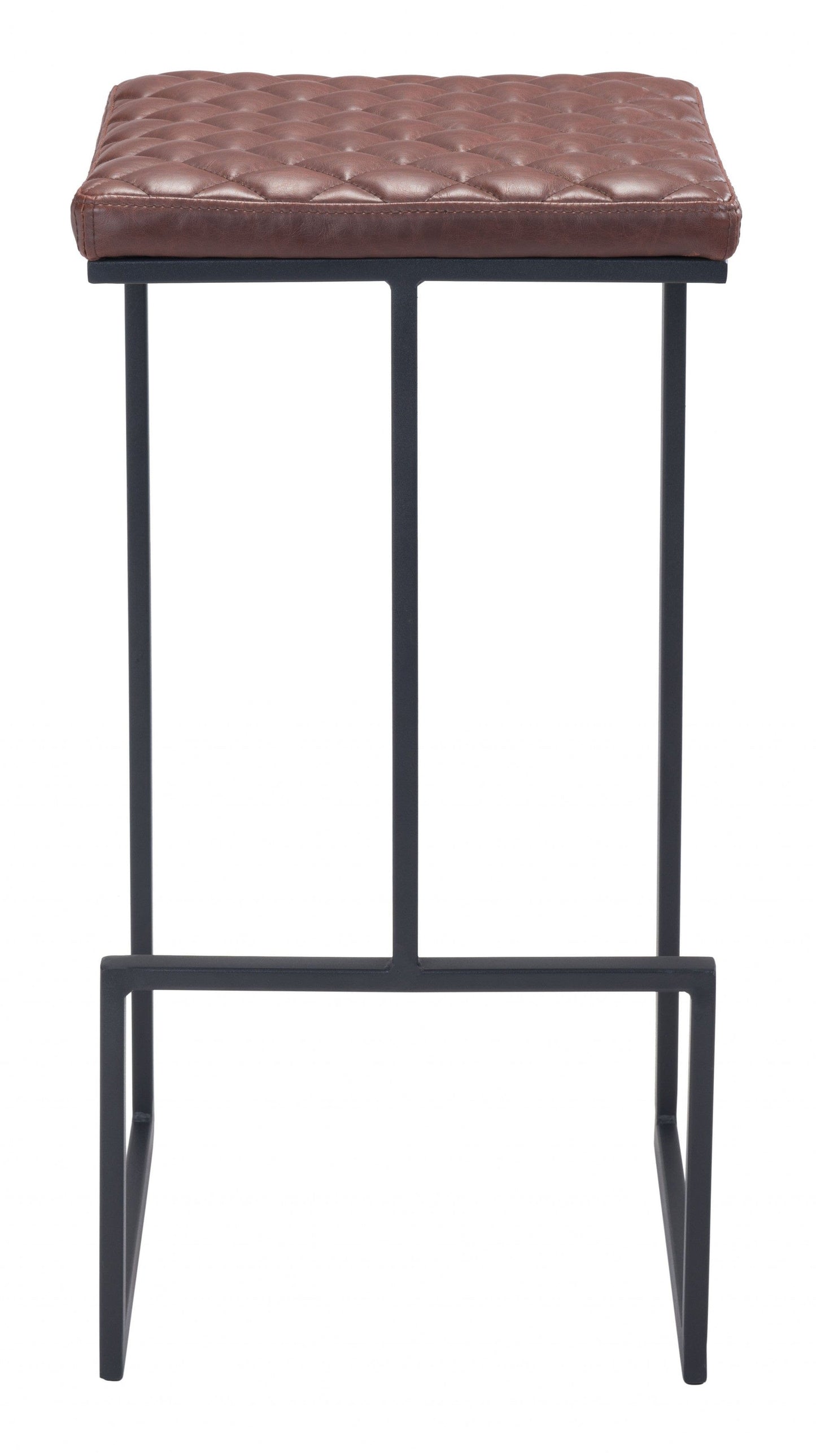 Brown Modern Geo Waffle Seat Backless Barstool