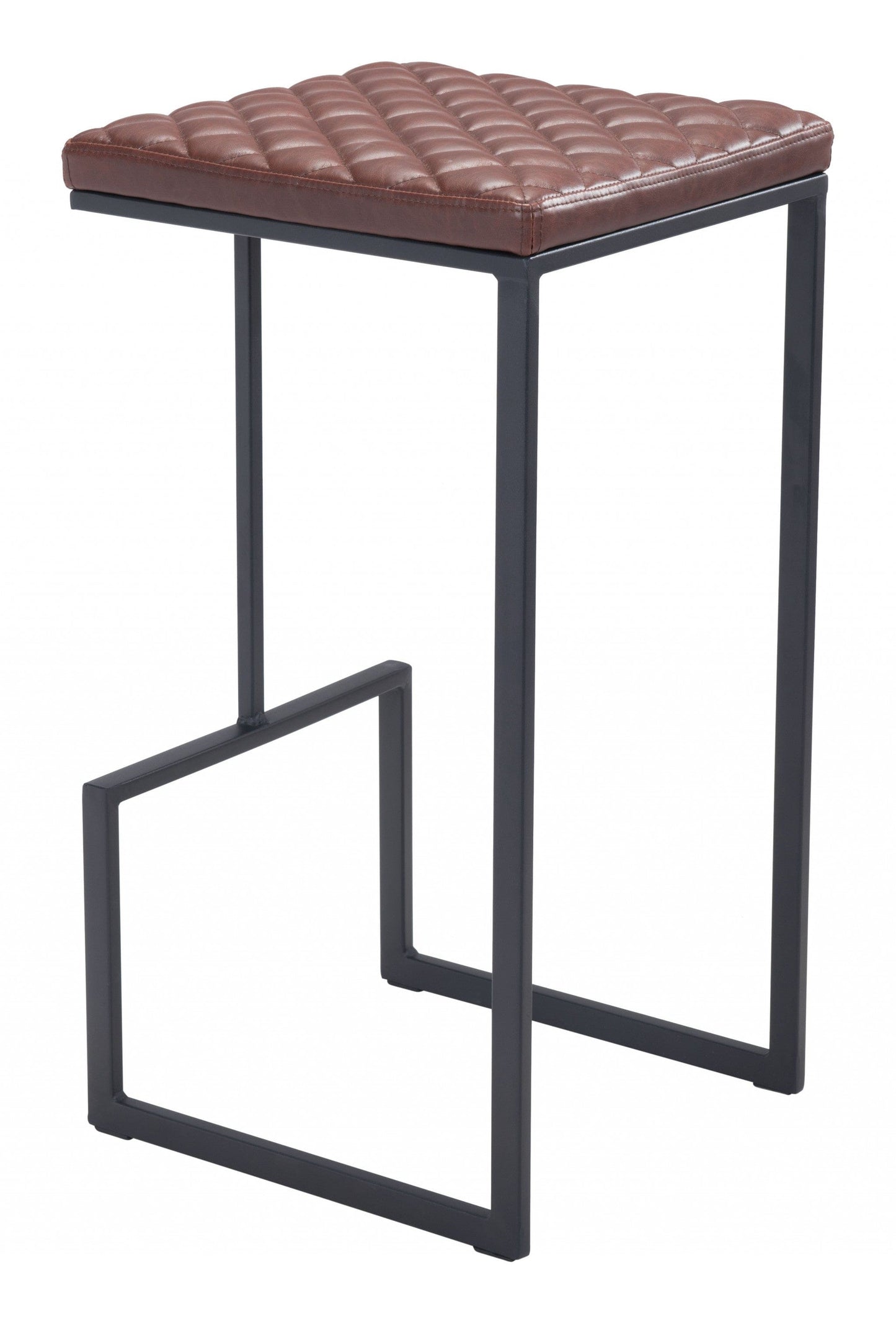 Brown Modern Geo Waffle Seat Backless Barstool