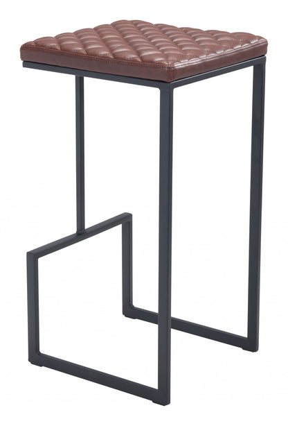 Brown Modern Geo Waffle Seat Backless Barstool