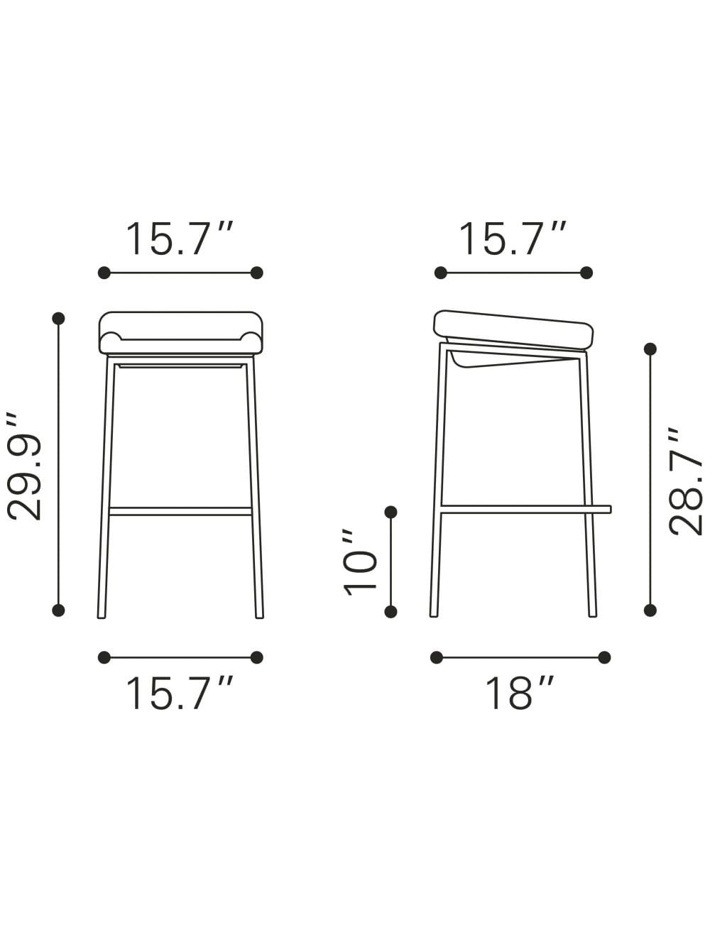 Set of Two Dark Gray and Stainless Indented Barstools