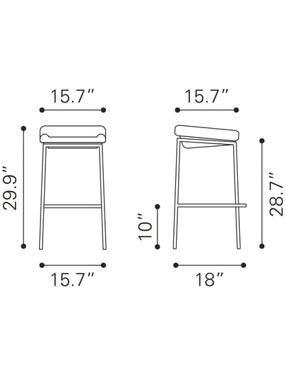 Set of Two Dark Gray and Stainless Indented Barstools