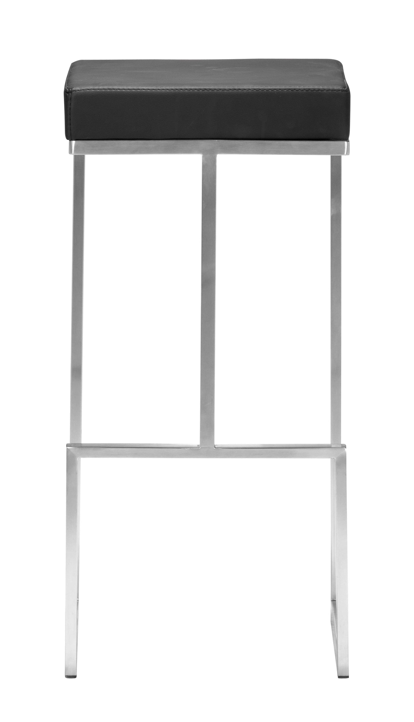 Set of Two Black Faux Leather and Stainless Geometric Backless Barstools