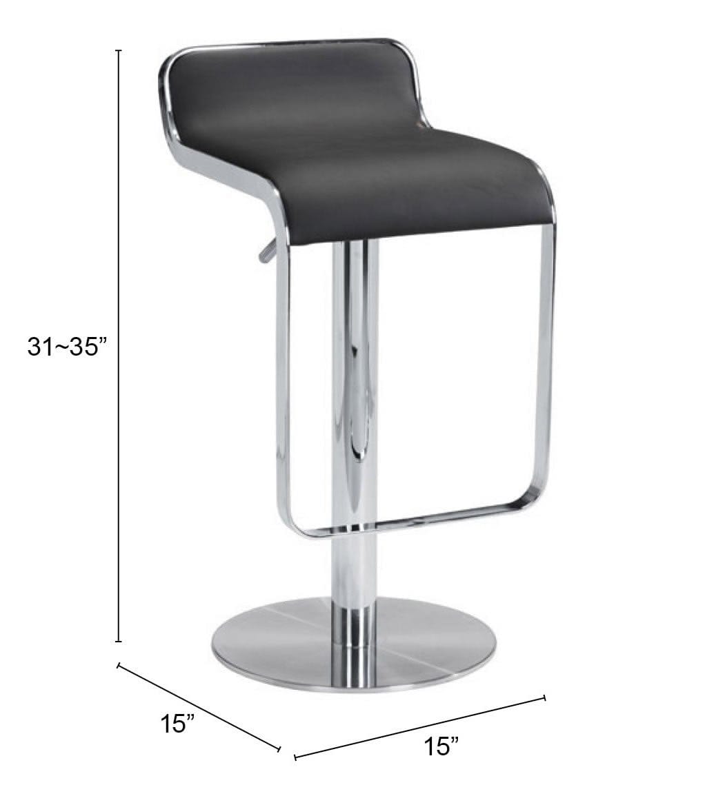 Modern Black Faux Leather and Chrome Adjustable Pedestal Barstool