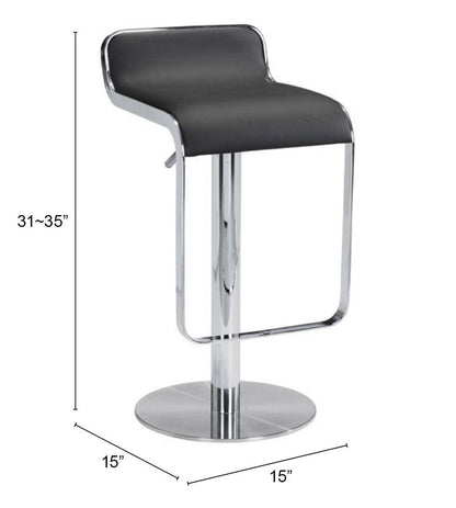Modern Black Faux Leather and Chrome Adjustable Pedestal Barstool