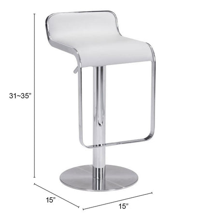 Modern White Faux Leather and Chrome Adjustable Pedestal Barstool