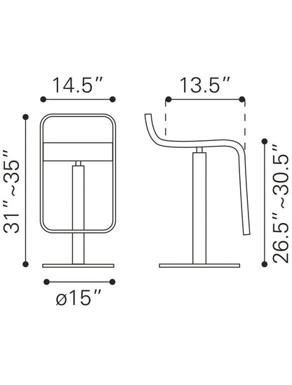 Modern White Faux Leather and Chrome Adjustable Pedestal Barstool