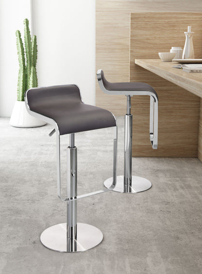 Modern Brown Faux Leather and Chrome Adjustable Pedestal Barstool