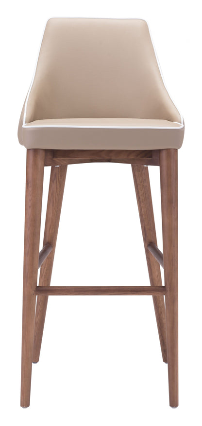 Beige with White Piping and Walnut Bar Chair