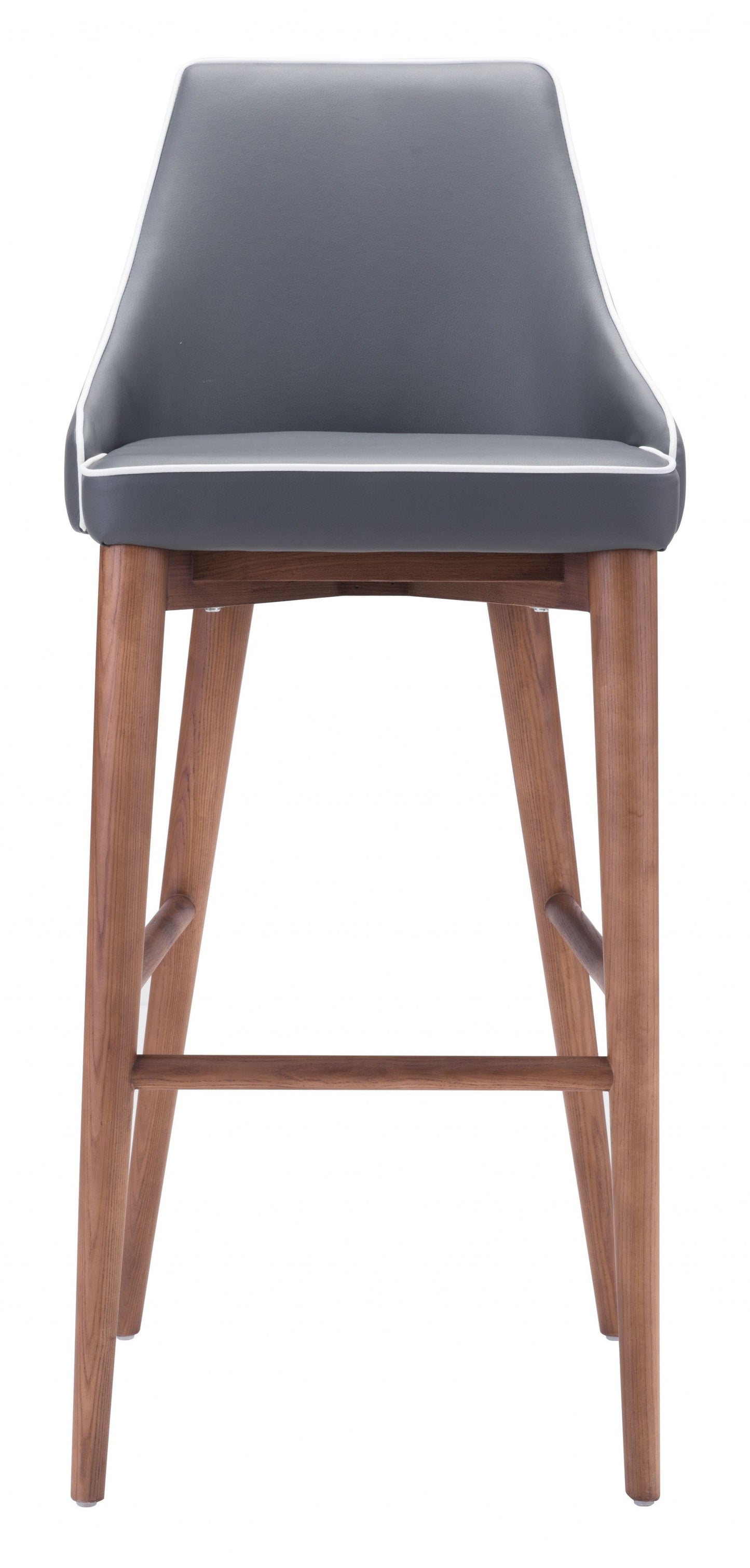 Dark Gray with White Piping and Walnut Bar Chair