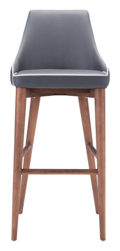 Dark Gray with White Piping and Walnut Bar Chair