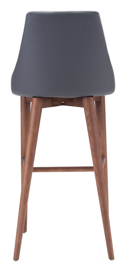 Dark Gray with White Piping and Walnut Bar Chair