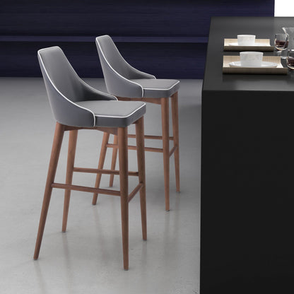 Dark Gray with White Piping and Walnut Bar Chair
