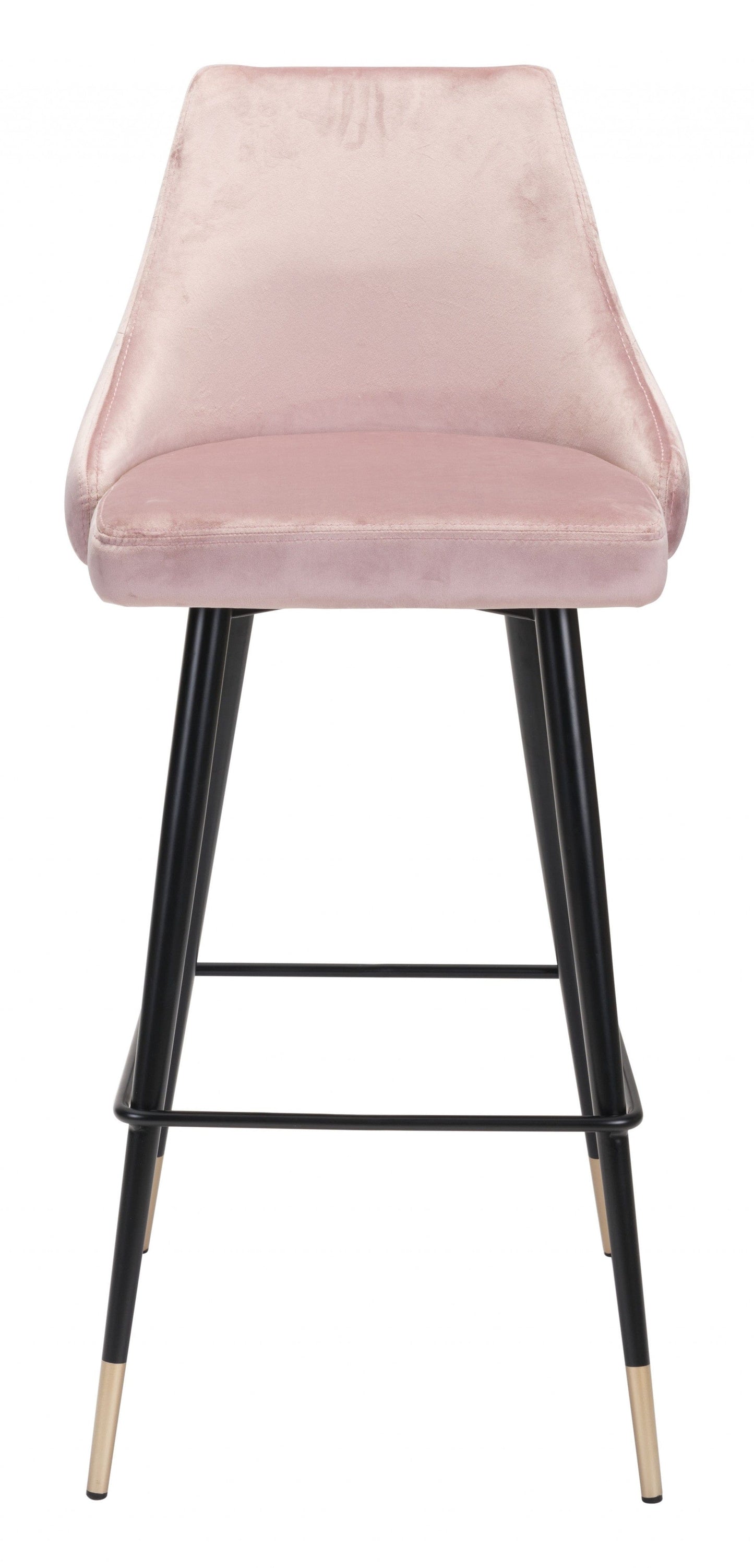 41" Pink Tufted Velvet And Black Bar Height Chair With Footrest