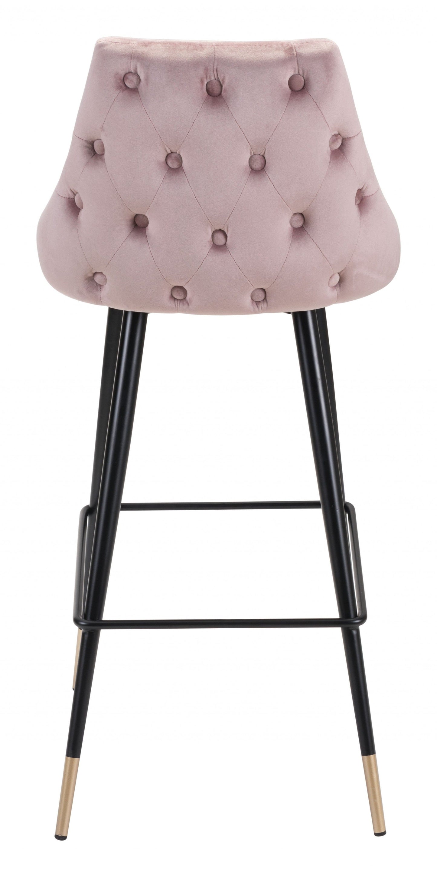 41" Pink Tufted Velvet And Black Bar Height Chair With Footrest