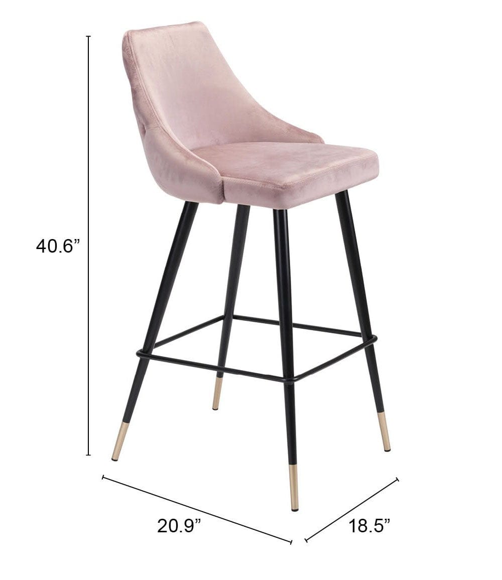 41" Pink Tufted Velvet And Black Bar Height Chair With Footrest