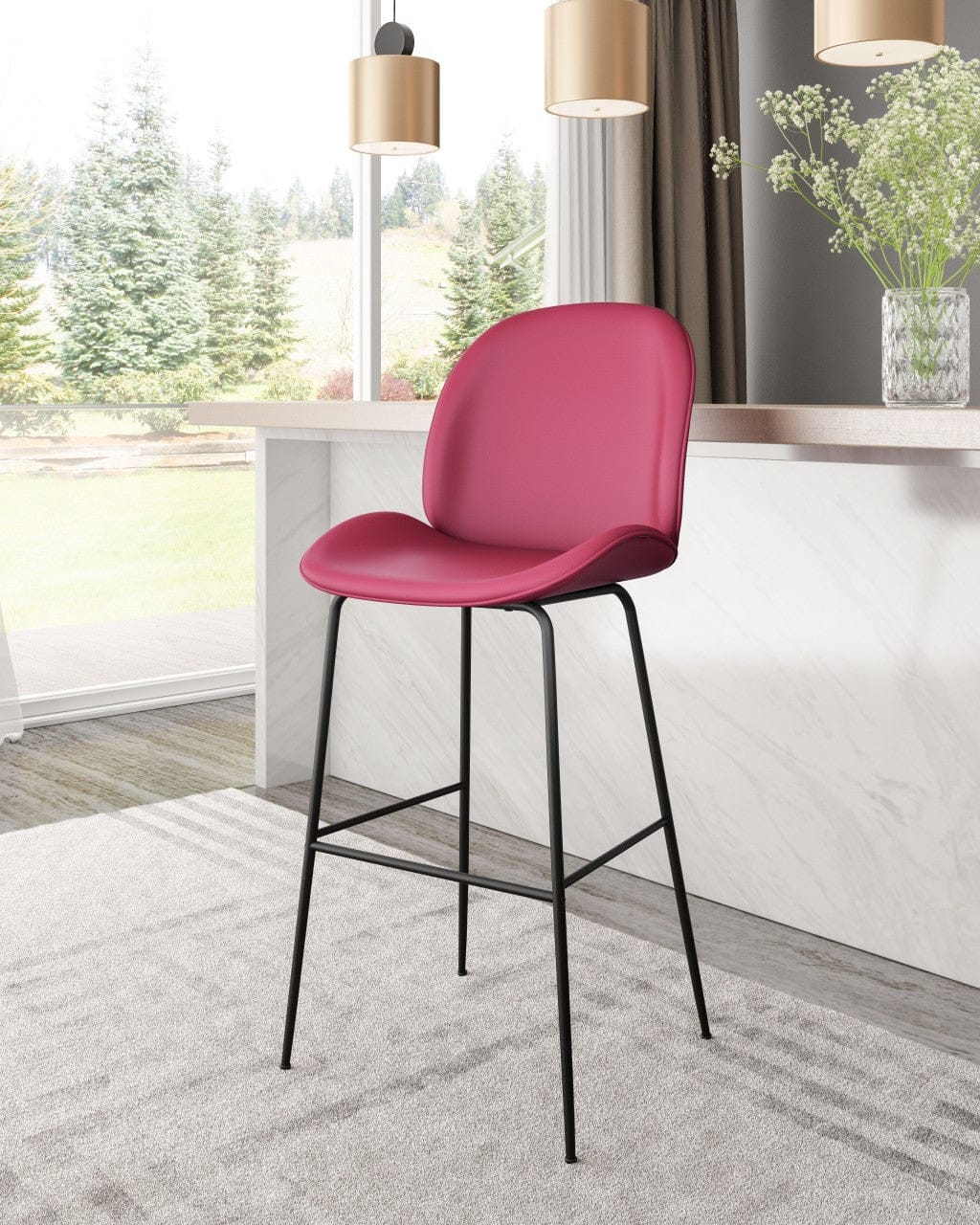 Contempo Red Velvet Bar Height Chair