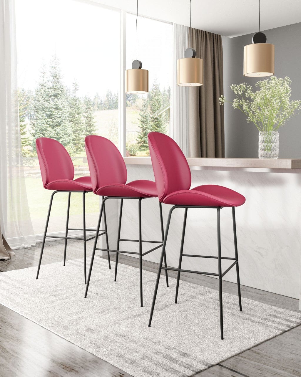 Contempo Red Velvet Bar Height Chair
