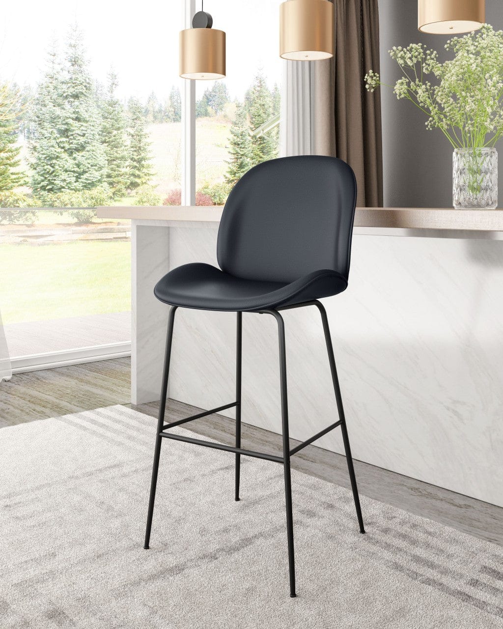 Contempo Black Velvet Bar Height Chair