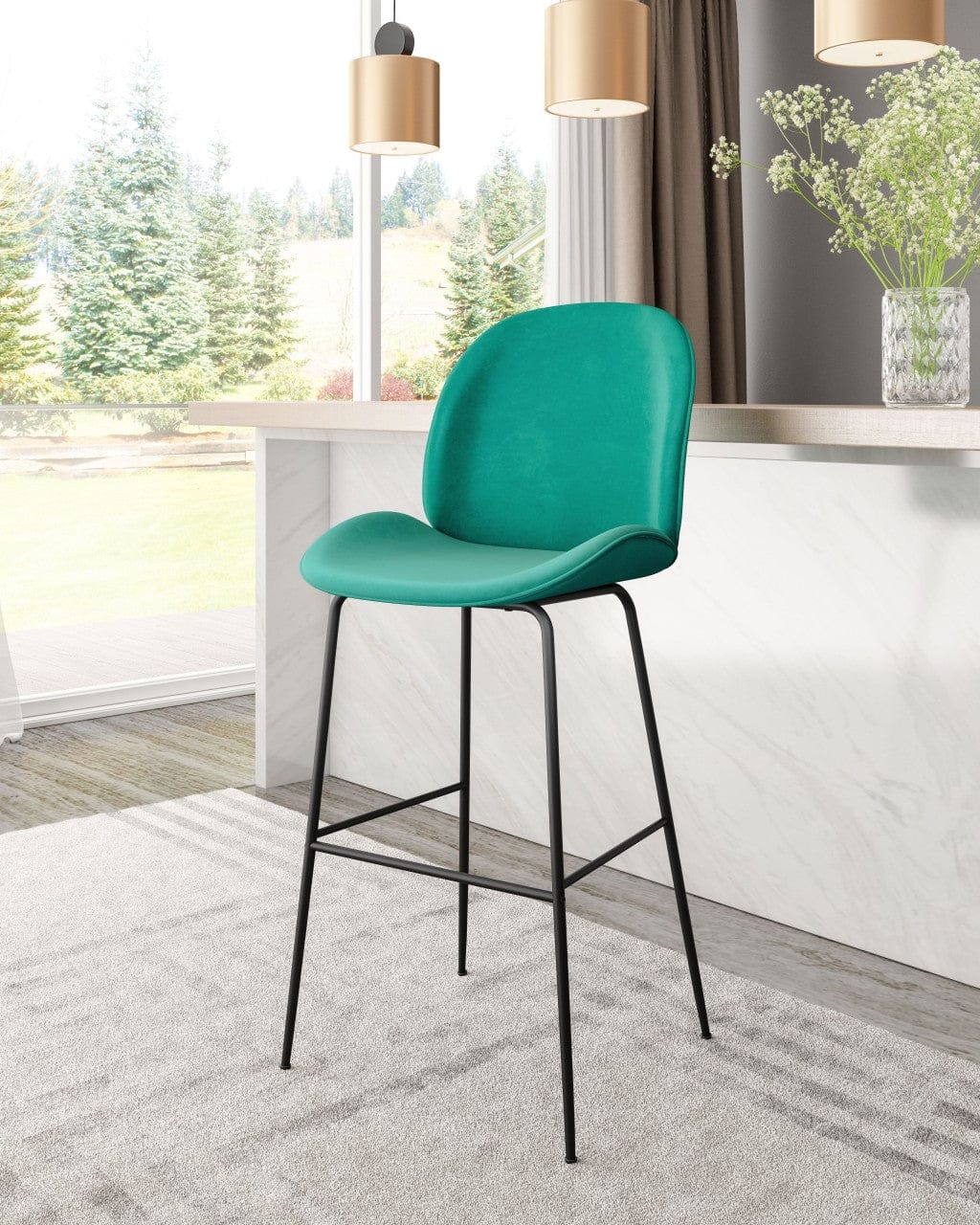 Contempo Emerald Green Velvet Bar Height Chair
