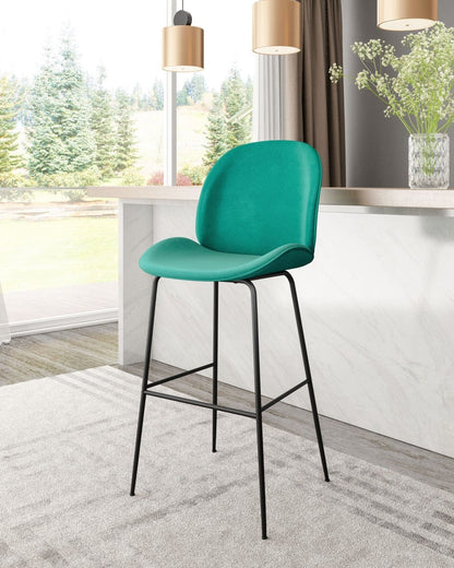 Contempo Emerald Green Velvet Bar Height Chair